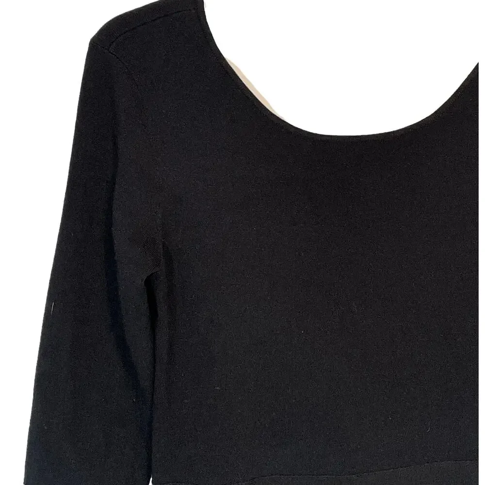 Tory Burch Black Thea Dress Womens Size Medium Ribbed Knit Sweater Flattering